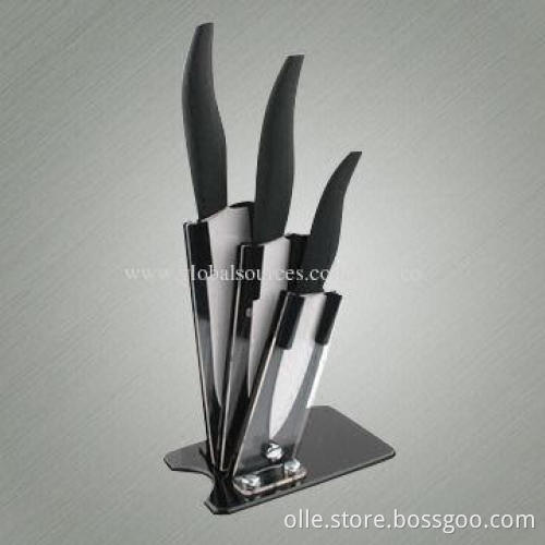 Classic Black Handle 3pcs Ceramic Knife Set with Acrylic Block